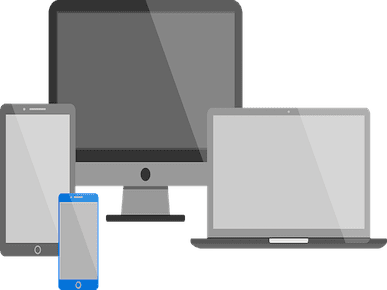 A picture of iMac, laptop, smartphone, and tablet device.