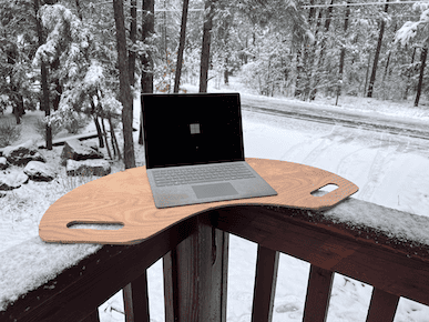 A picture of Microsoft Surface Laptop 2 in the snow.